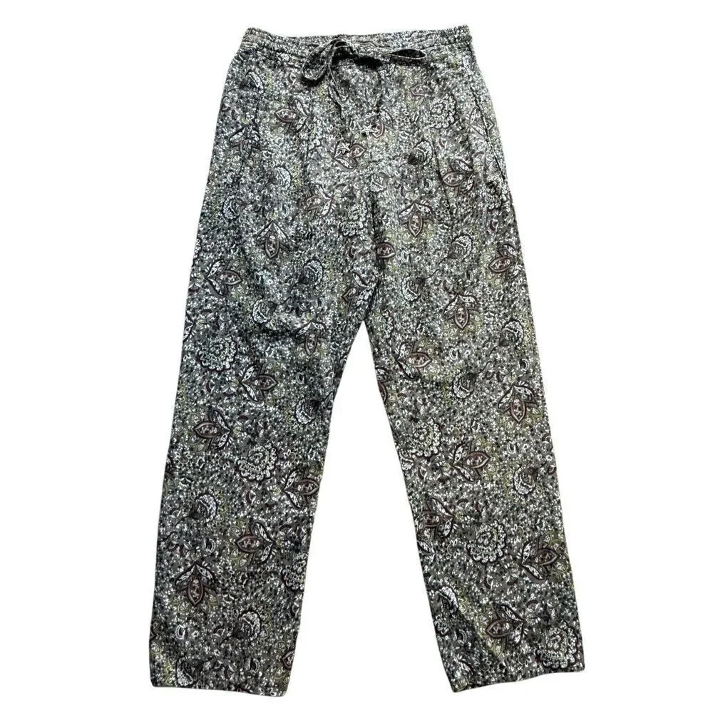 ZARA Floral Print Linen/Cotton Blend Pants Size XS
